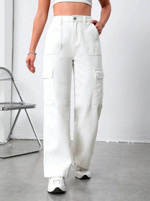 White 6 Pockets Cargo