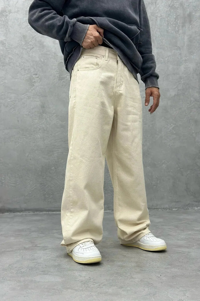 BEIGE LOOSE FIT BAGGY JEANS