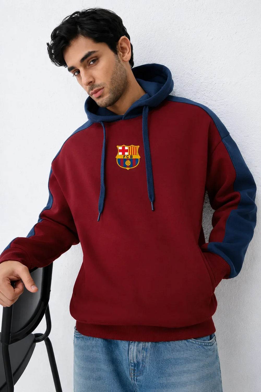 Men’s FC Barcelona Oversized Hoodie Front View by waysho