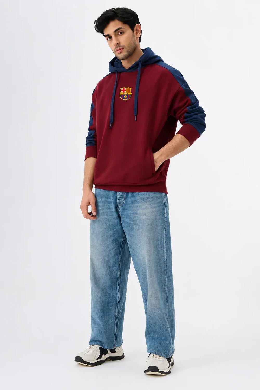 Men’s FC Barcelona Oversized Hoodie full Front View by waysho