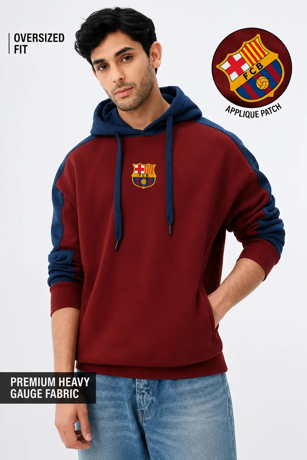 Men’s FC Barcelona Oversized Hoodie main Front View by waysho