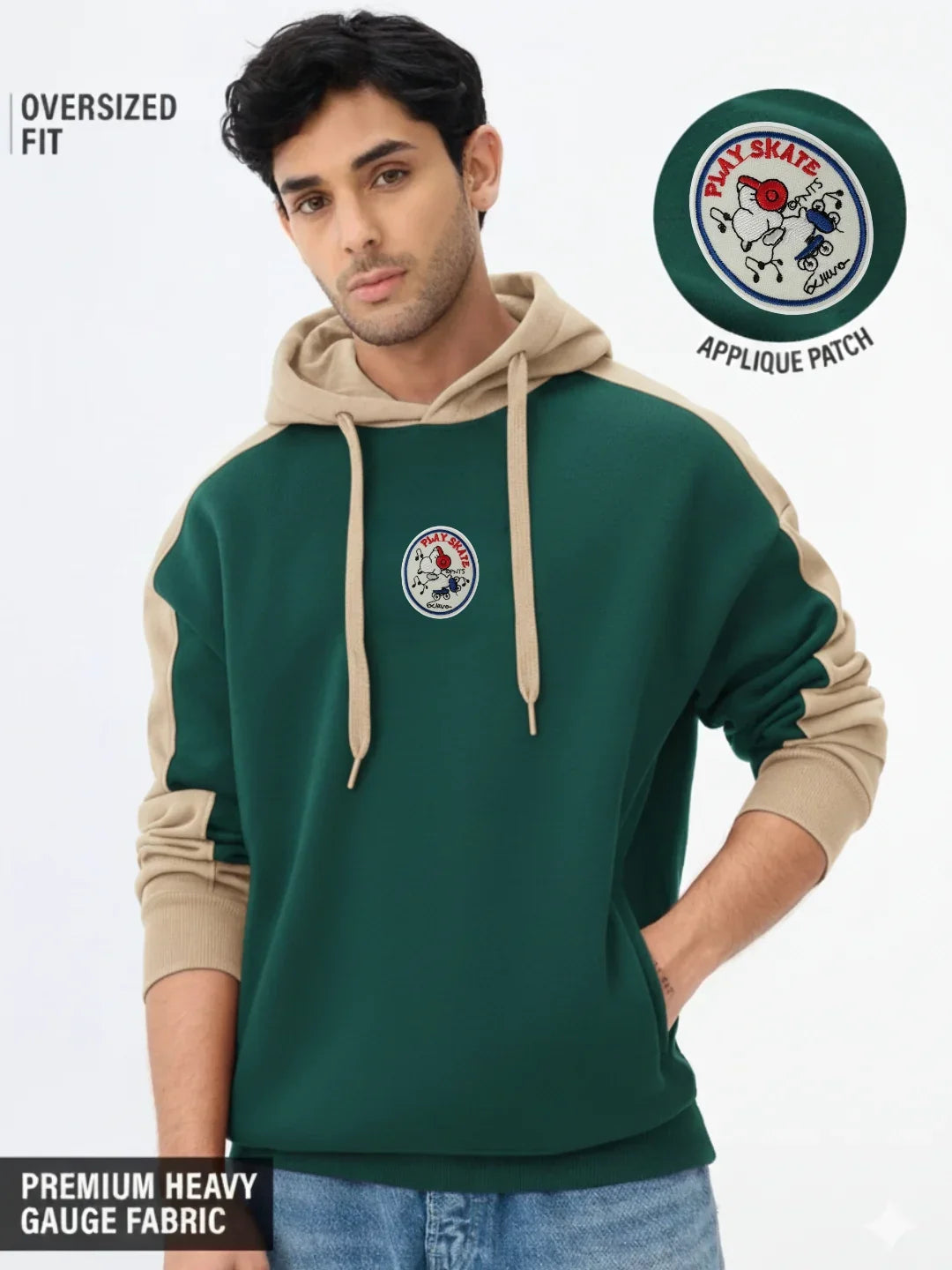 Green & Beige Oversized Hoodie