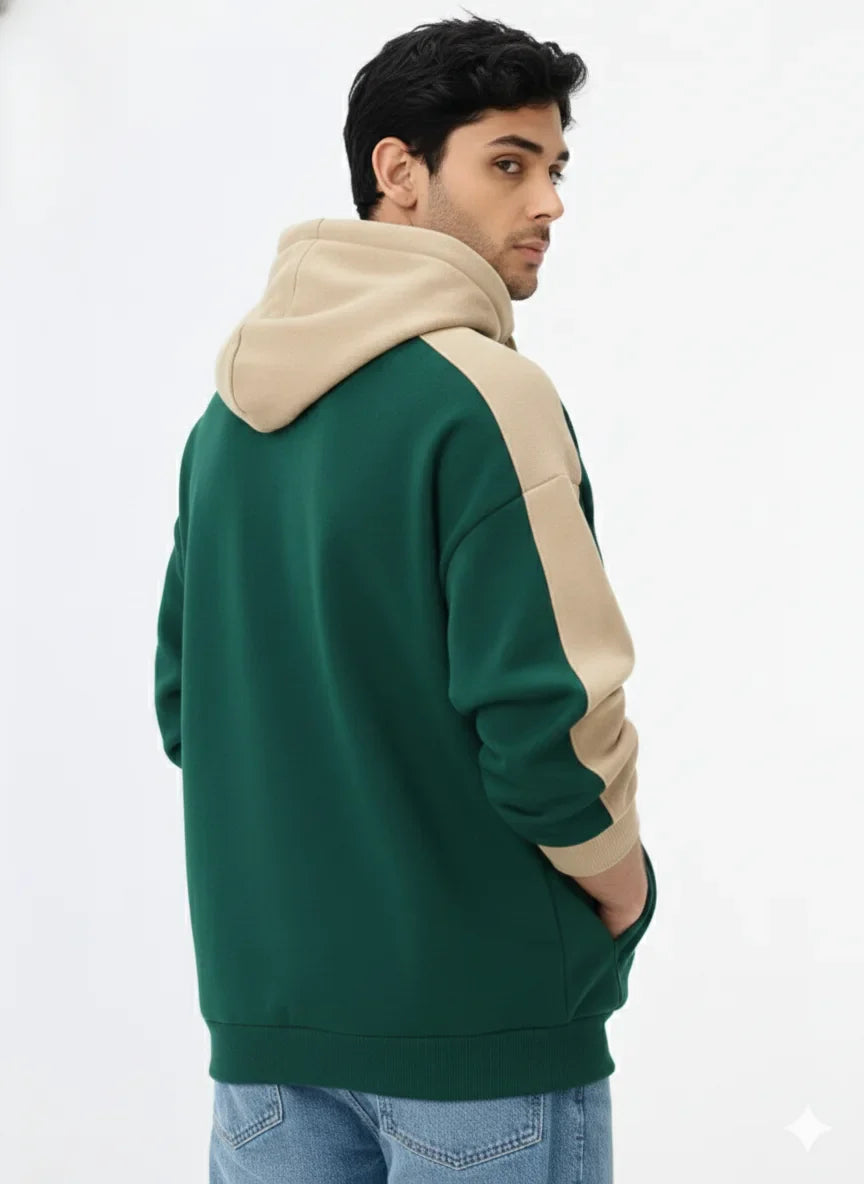 Green & Beige Oversized Hoodie