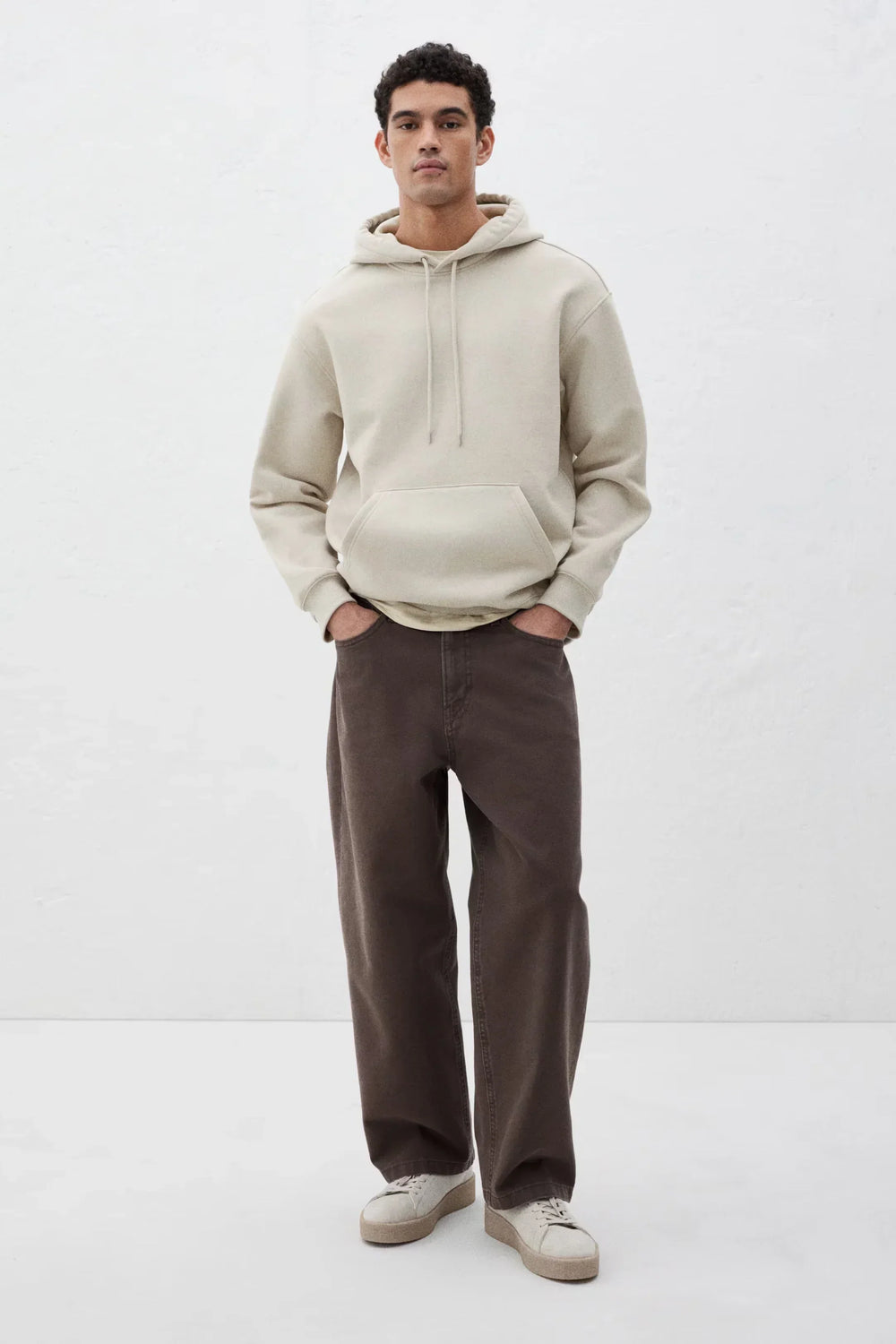 Men Beige Oversized Hoodies