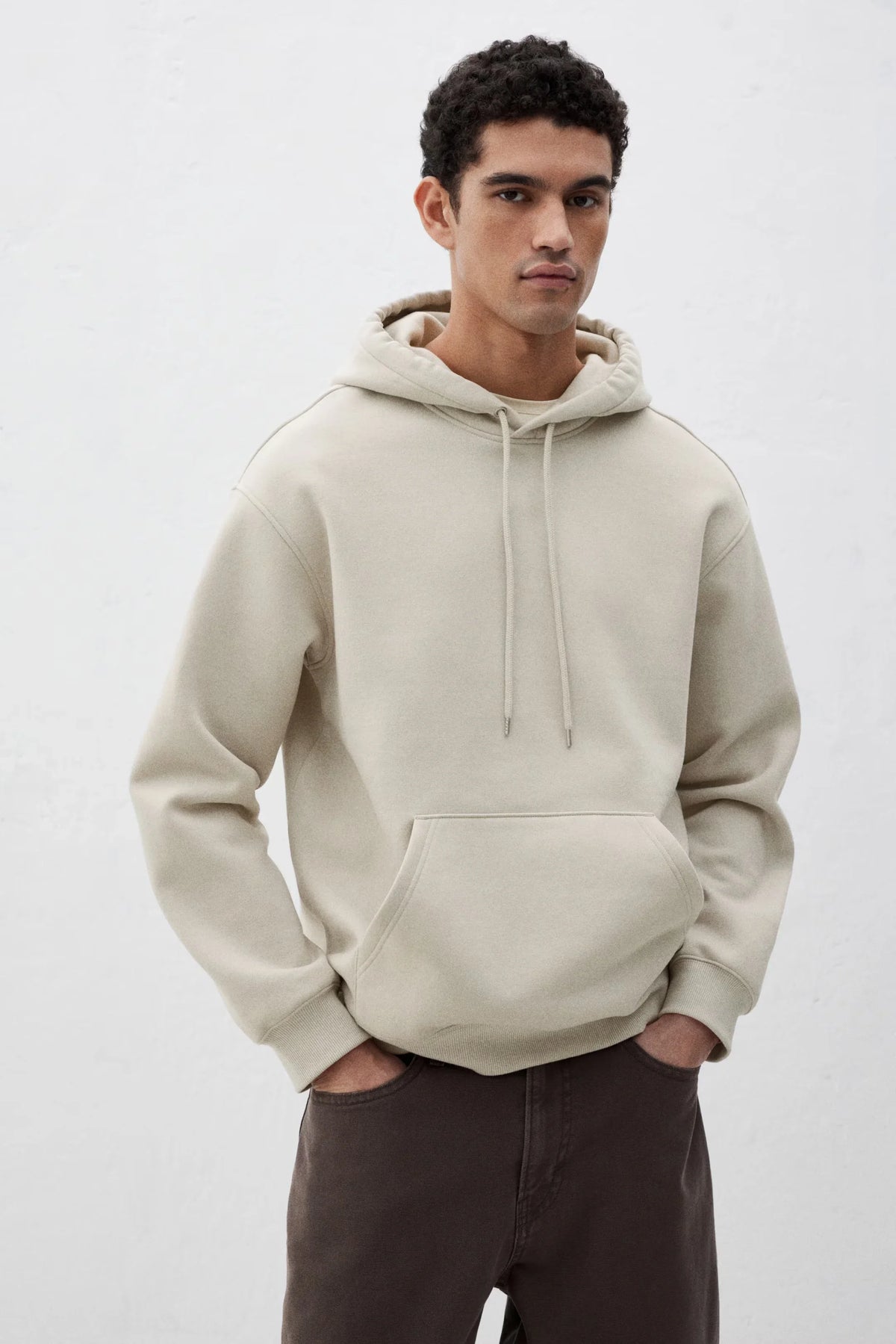 Men Beige Oversized Hoodies