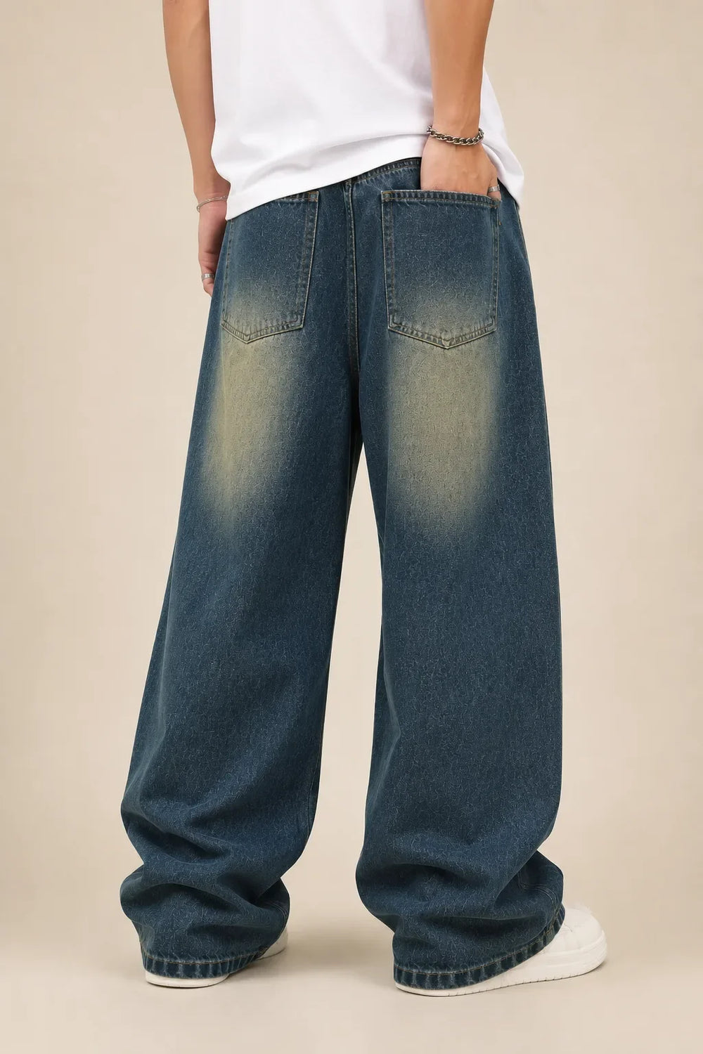 Men's Tint wash baggy jeans Back by waysho