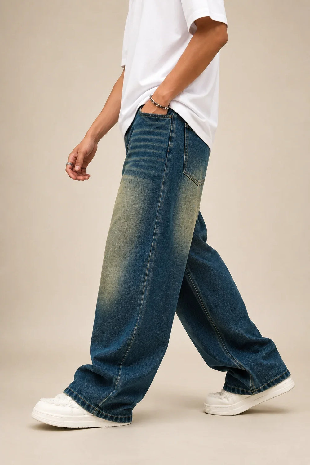Men's Tint wash baggy jeans Side by waysho