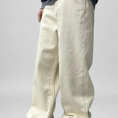 Men's Beige Loose Fit Baggy Jeans side left view by waysho