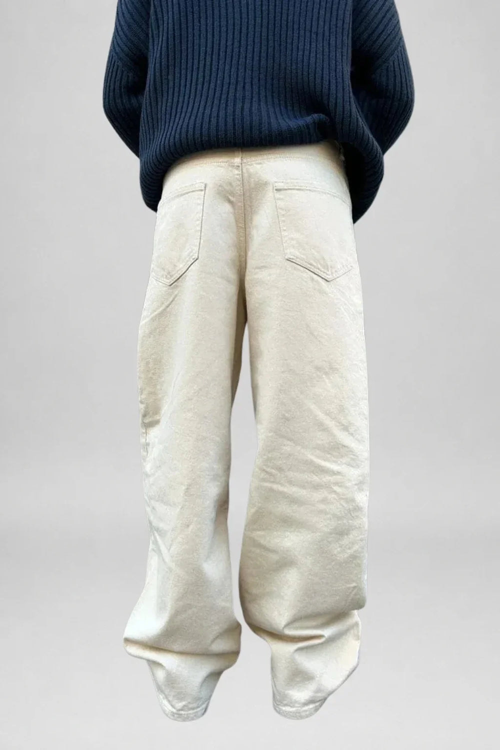 Men's Beige Loose Fit Baggy Jeans Back view by waysho