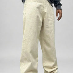 Men's Beige Loose Fit Baggy Jeans side front view by waysho