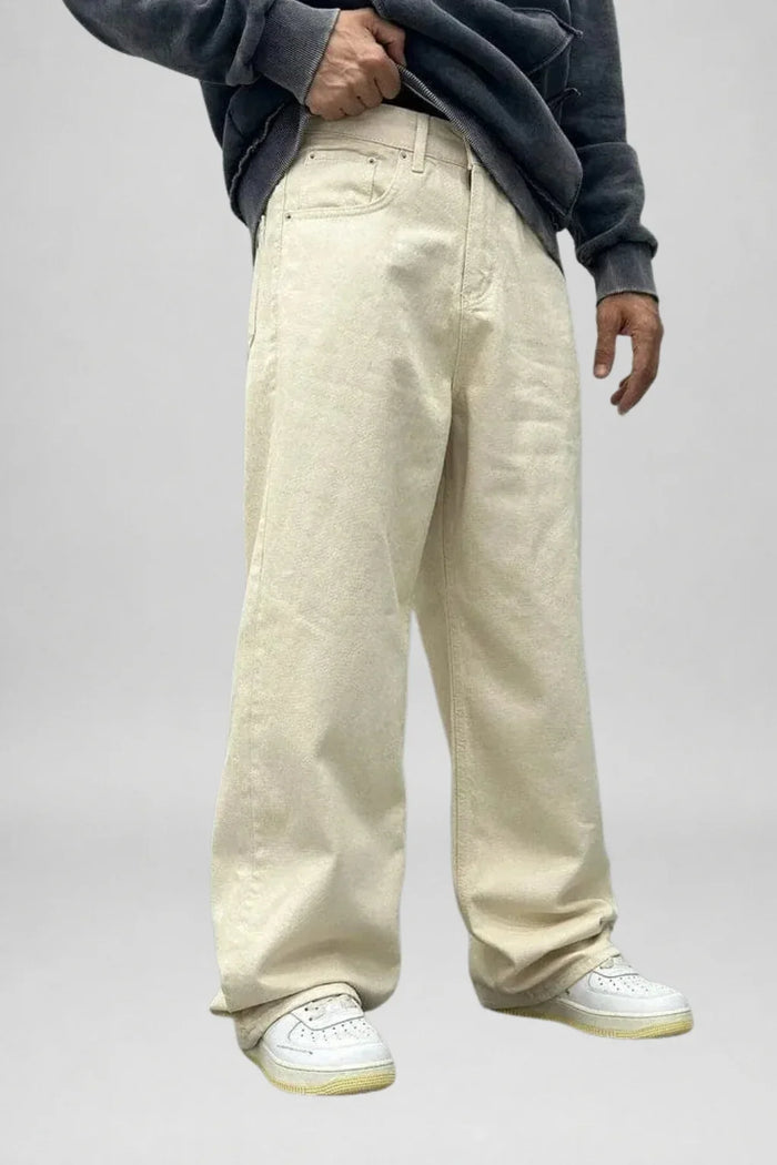 BEIGE LOOSE FIT BAGGY JEANS
