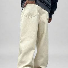 Men's Beige Loose Fit Baggy Jeans side back view by waysho