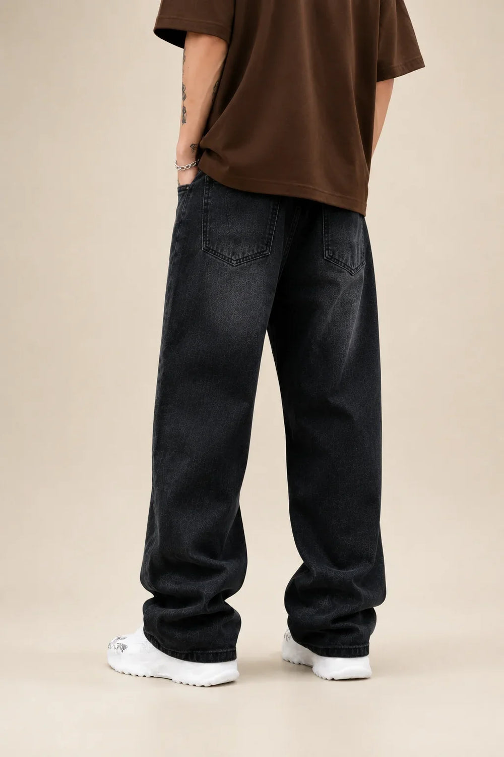 men's black wash Loose Fit jeans Back view by waysho