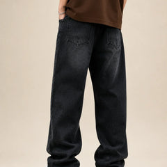 men's black wash Loose Fit jeans Back view by waysho