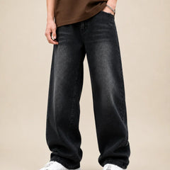 men's black wash Loose Fit jeans front view by waysho