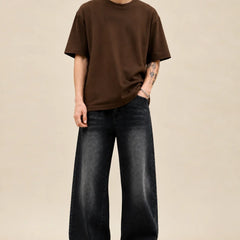 men's black wash Loose Fit jeans full view by waysho