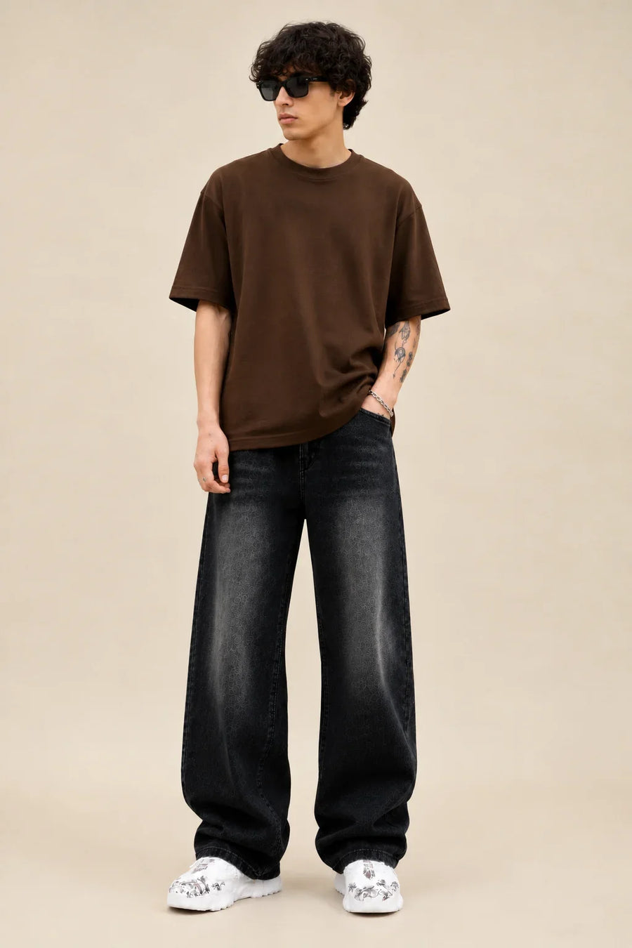 men's black wash Loose Fit jeans full view by waysho