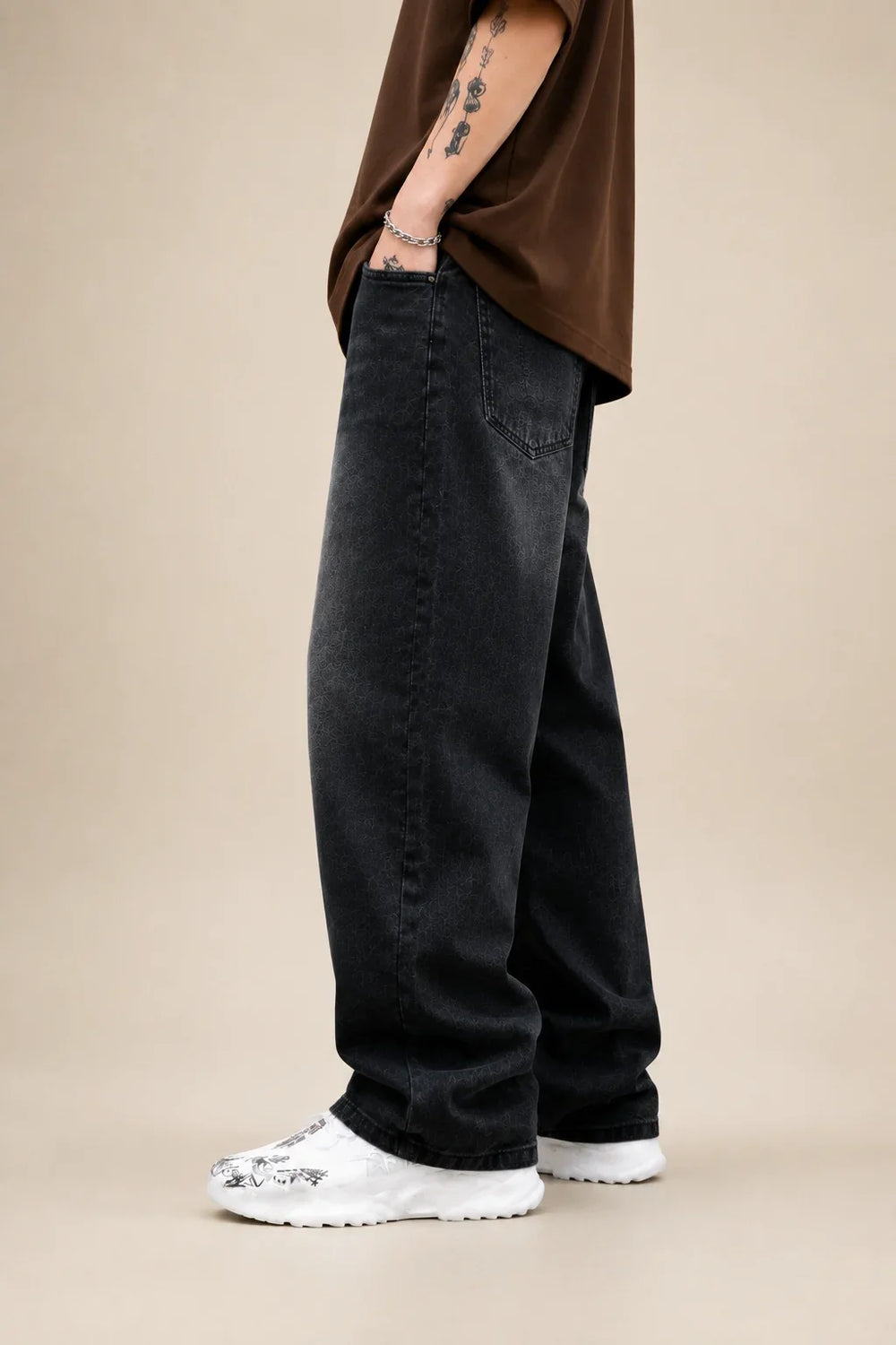 men's black wash Loose Fit jeans Left view by waysho