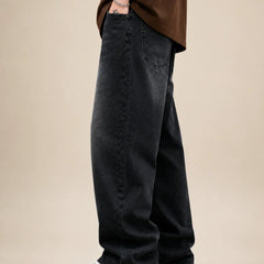 men's black wash Loose Fit jeans Left view by waysho