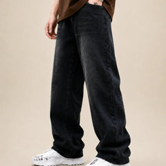 men's black wash Loose Fit jeans Side view by waysho