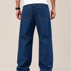 Men's Dark Blue Loose Fit Baggy Jeans Back view by Waysho 