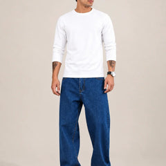 Men's Dark Blue Loose Fit Baggy Jeans   Full front view by Waysho 