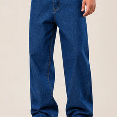 Men's Dark Blue Loose Fit Baggy Jeans front view by Waysho 