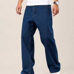 Men's Dark Blue Loose Fit Baggy Jeans Side view by Waysho 