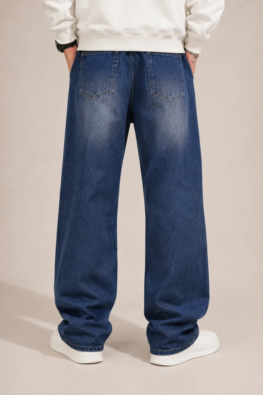 men's blue shaded baggy jeans back by waysho