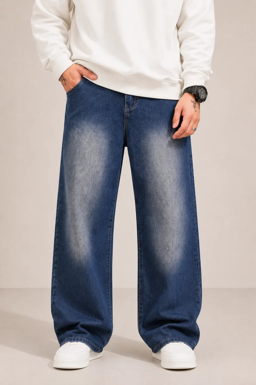 men's blue shaded baggy jeans front by waysho