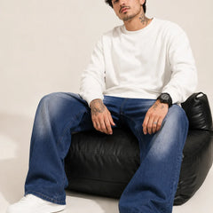men's blue shaded baggy jeans Full front by waysho
