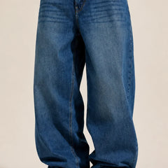 Men's Blue Vintage Wash Loose Fit Baggy Jeans front view by waysho