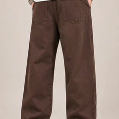 Men's Brown Loose Fit Baggy Jeans Back view by Waysho