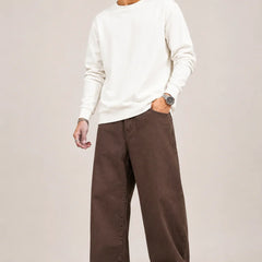 Men's Brown Loose Fit Baggy Jeans Full front view by Waysho