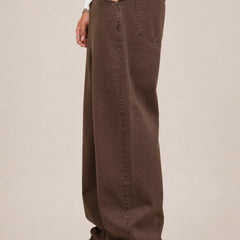 Men's Brown Loose Fit Baggy Jeans Left view by Waysho