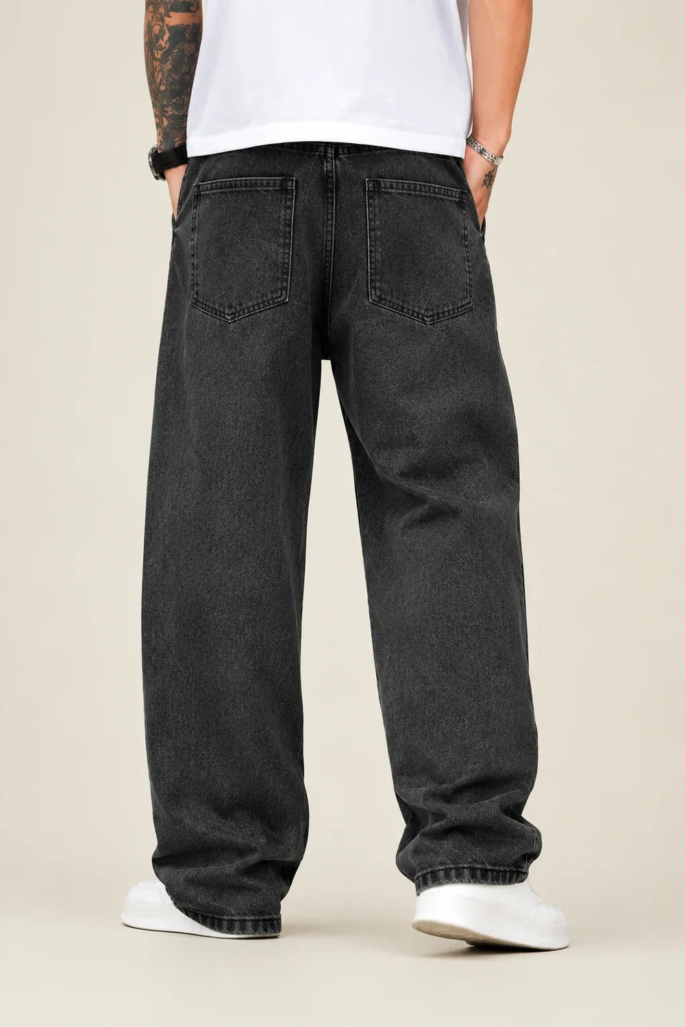 Waysho Men's Charcoal Black Baggy Jeans Back view