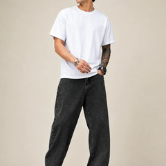 Waysho Men's Charcoal Black Baggy Jeans full Front view