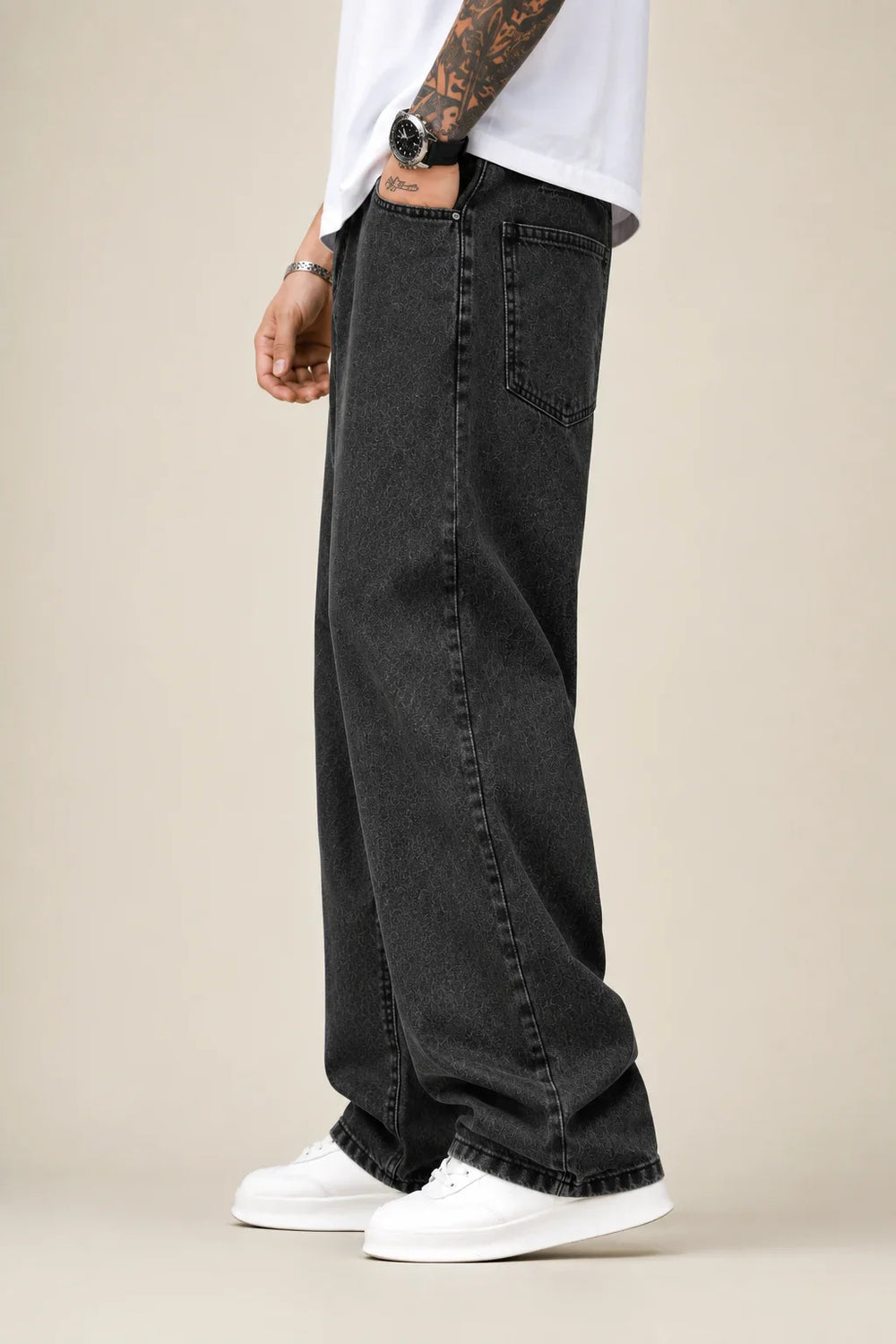 CHARCOAL BLACK BAGGY JEANS