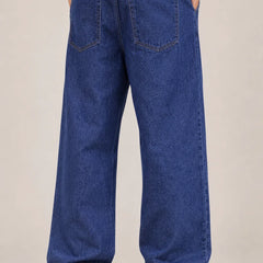 Men's Classic Dark Blue Baggy Jeans  back view by waysho