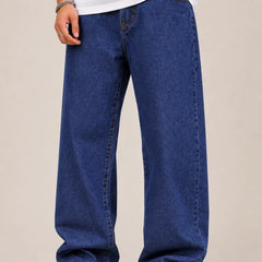 Men's Classic Dark Blue Baggy Jeans  Front view by waysho