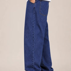 Men's Classic Dark Blue Baggy Jeans  Left view by waysho