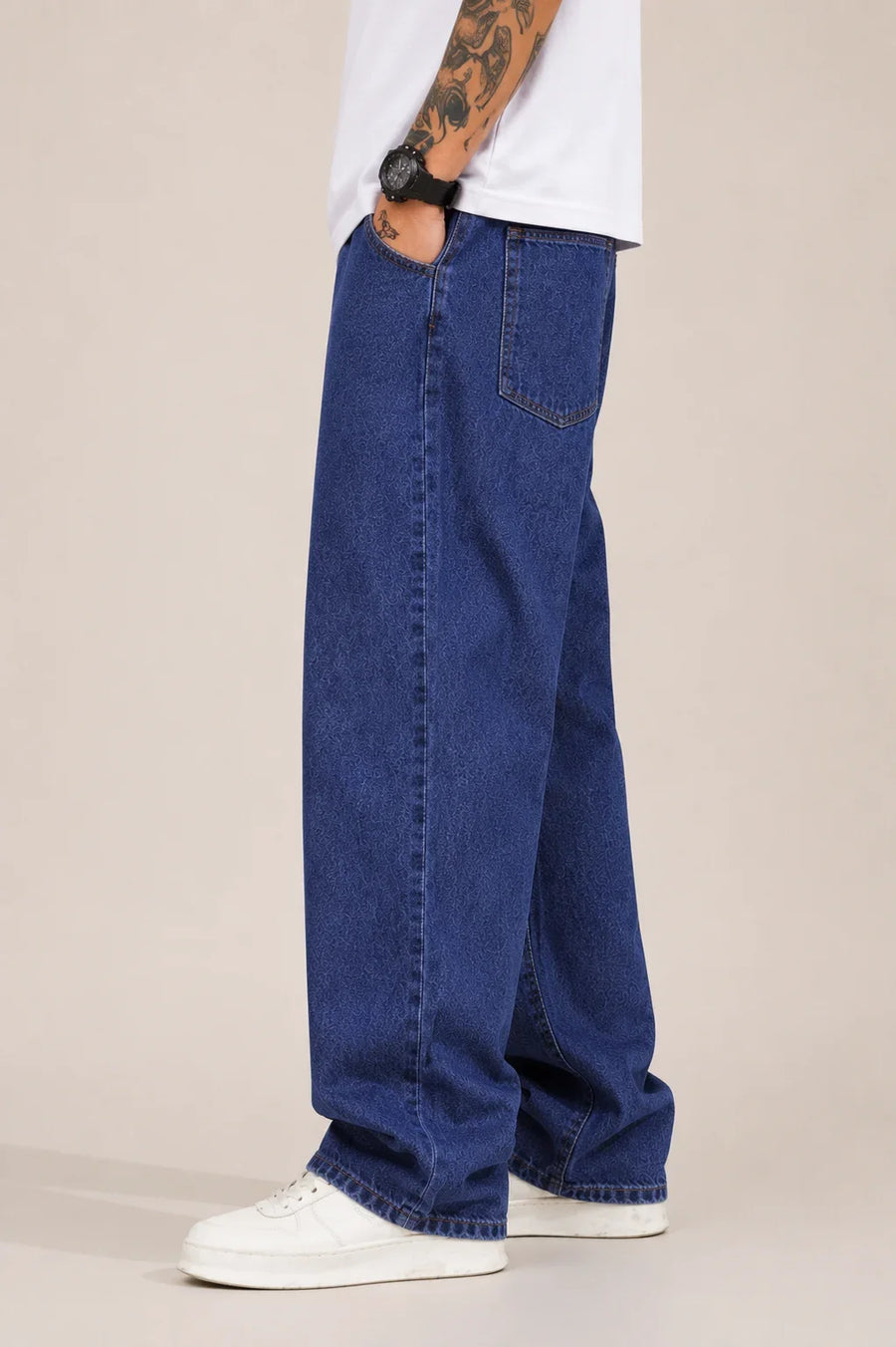 Men's Classic Dark Blue Baggy Jeans  Left view by waysho