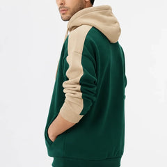 Men's green and beige oversized hoodie front view by waysho