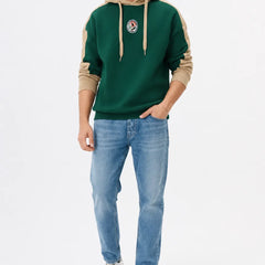 Men's green and beige oversized hoodie full front view by waysho