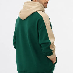 Men's green and beige oversized hoodie back view by waysho