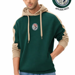 Men's green and beige oversized hoodie front view by waysho