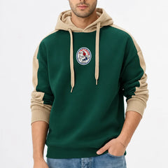Men's green and beige oversized hoodie second front view by waysho