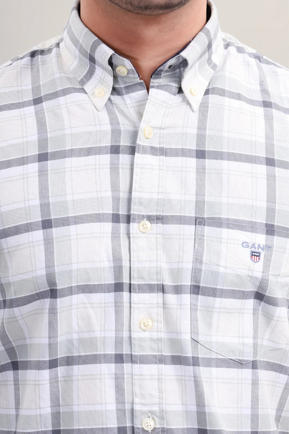 Waysho Men's Grey Check Cotton Shirt Close View
