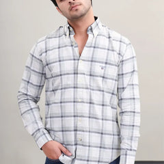 Waysho Men's Grey Check Cotton Shirt Front View