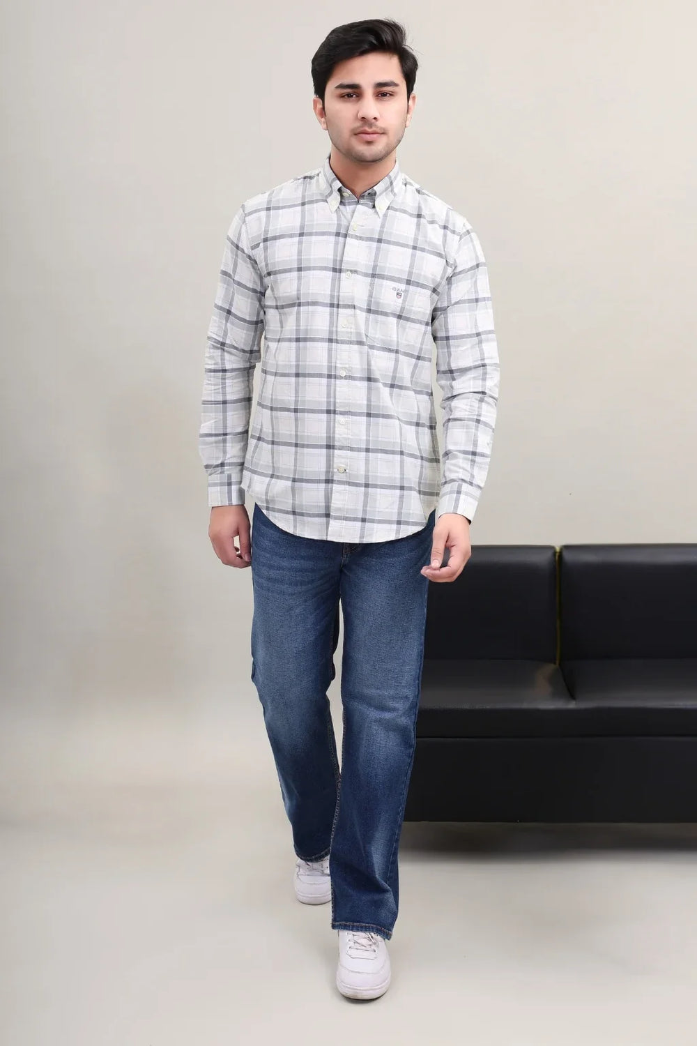 Waysho Men's Grey Check Cotton Shirt Full View